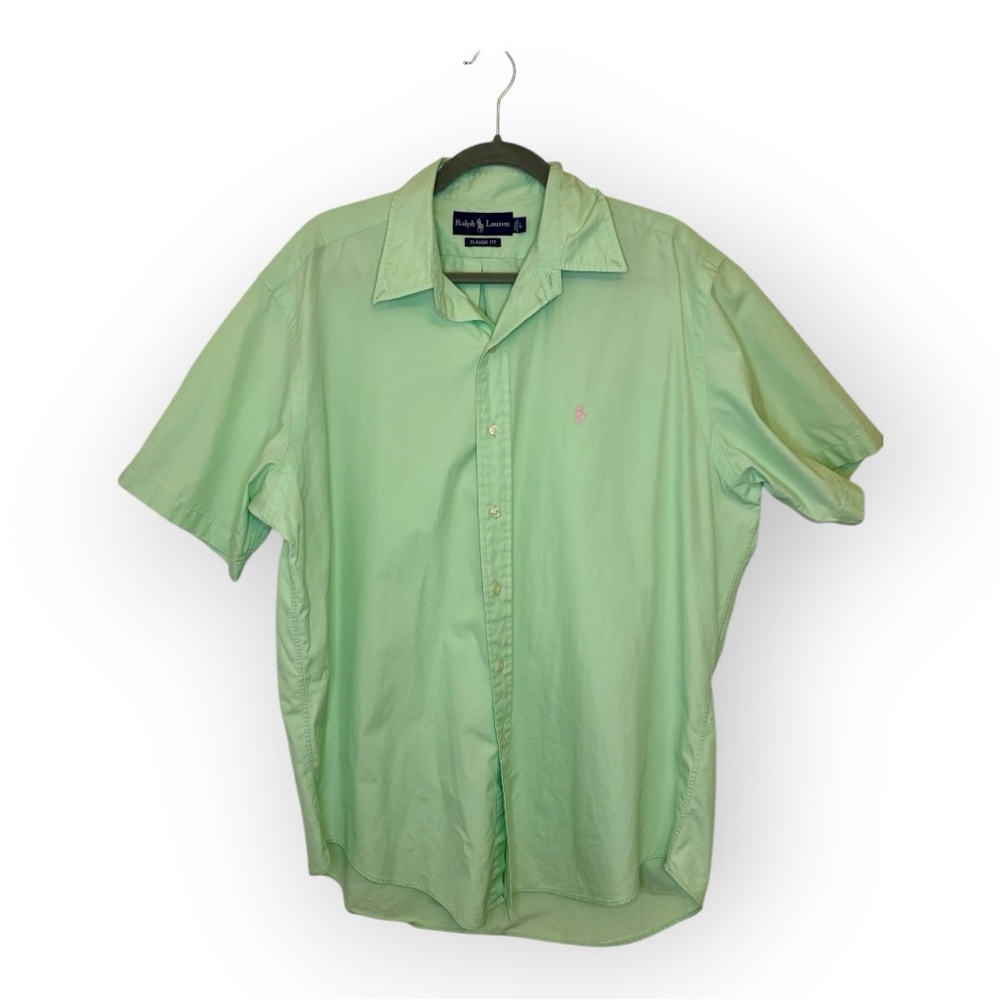 Ralph Lauren Mint Green Classic Fit Short Sleeve Oxford Shirt Coastal Prep Large